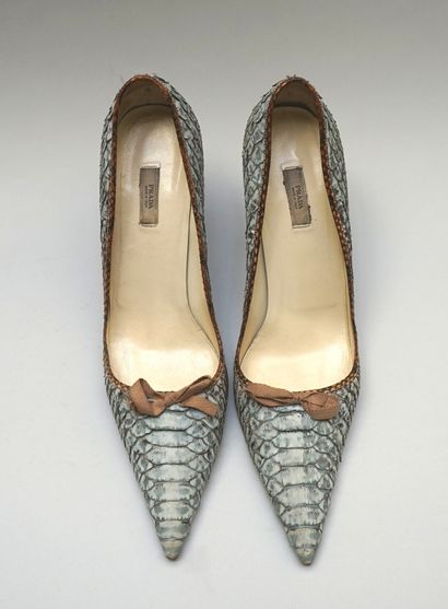 PRADA - Pair of pumps in blue and beige python,...