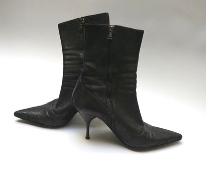 PRADA - Pair of black leather ankle boots...