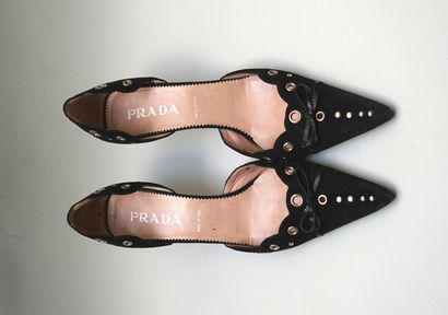 PRADA - Pair of black suede open-toe pumps...