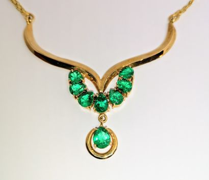 18K (750) yellow gold NECKLACE set with falling...