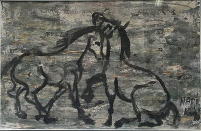 NADI. Chevaux. Techniques mixtes. SBD. 31x7.5cm...