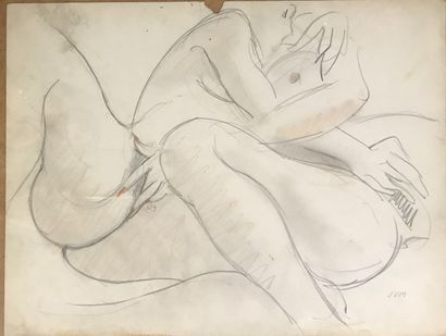Lot de 5 pièces encadrées de dessins érotiques...