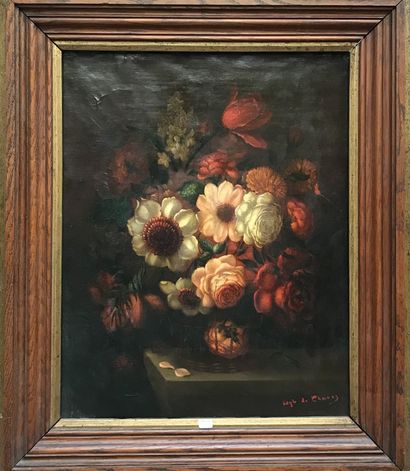 Ecole du XXème. Huile sur toile. Bouquet...