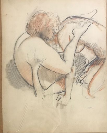 Lot de 5 pièces encadrées de dessins érotiques...