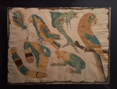 Peinture sur fibre végétale à motifs zoomorphes...