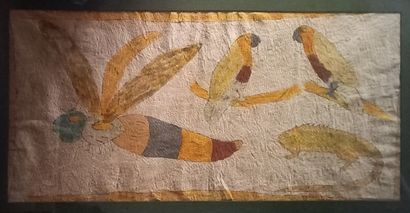 Peinture sur fibre végétale à motifs zoomorphes...