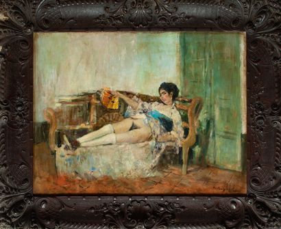 Jeune fille dénudée dans un intérieur

Huile...