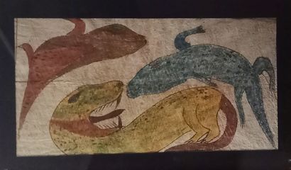 Peinture sur fibre végétale à motifs zoomorphes...