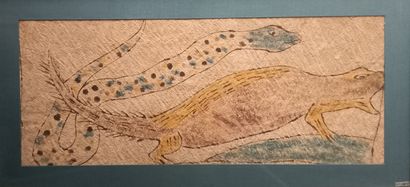 Peinture sur fibre végétale à motifs zoomorphes...