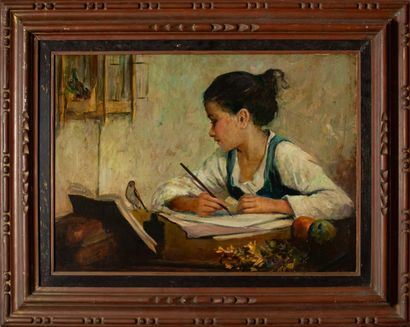 Jeune fille, la leçon et l'oiseau

Huile...