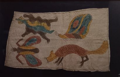 Peinture sur fibre végétale à motifs zoomorphes...