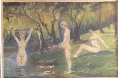 Ecole française du XXème siècle. Les baigneuses....