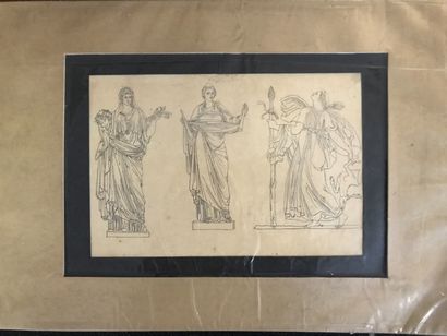 Dessin à la plume sur calque présentant 3...