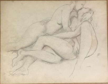 Lot de 5 pièces encadrées de dessins érotiques...