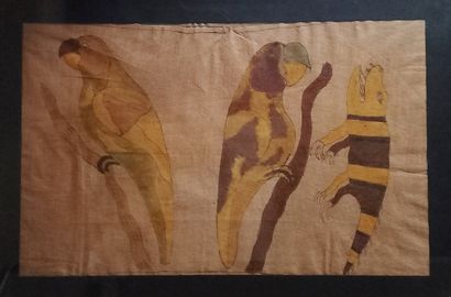 Peinture sur fibre végétale à motifs zoomorphes...