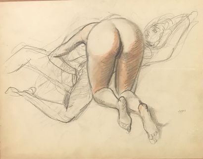 Lot de 5 pièces encadrées de dessins érotiques...