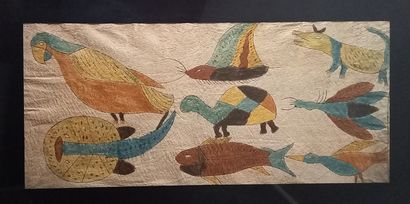 Peinture sur fibre végétale à motifs zoomorphes...