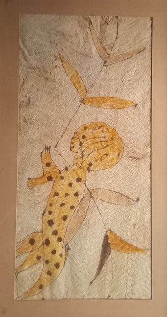 Peinture sur fibre végétale à motifs zoomorphes...