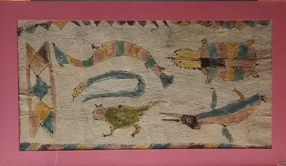 Peinture sur fibre végétale à motifs zoomorphes...