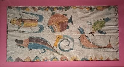 Peinture sur fibre végétale à motifs zoomorphes...