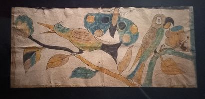 Peinture sur fibre végétale à motifs zoomorphes...