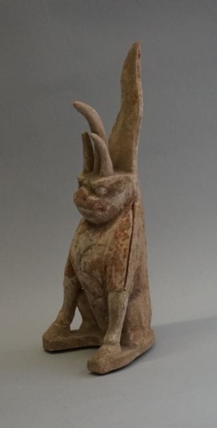 Set of two grey and beige terracotta chimeras...