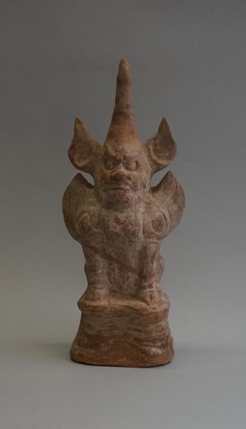 One-horned chimera in beige and white clay....