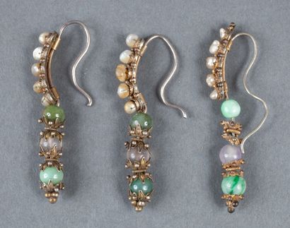 Set of three metal earrings, decorated with...