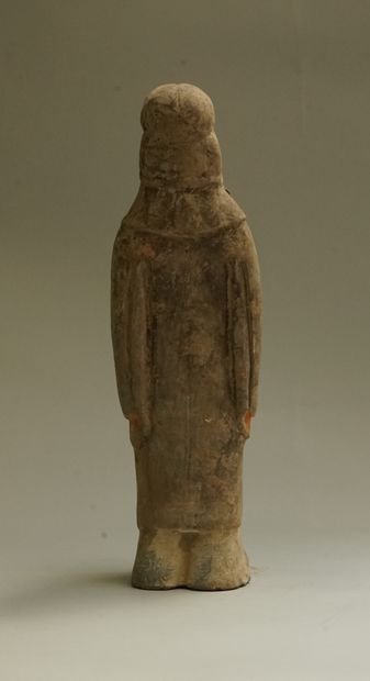 Grey terracotta dignitary with brown, white...