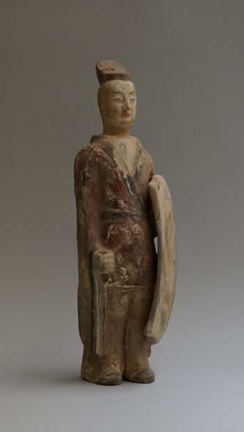 Beige terracotta warrior with red, black...