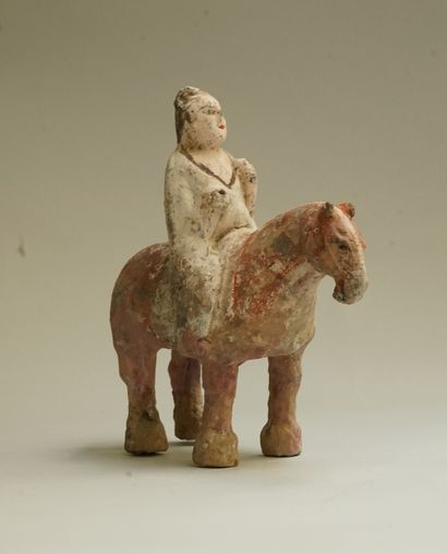 Beige terracotta horse general with red,...