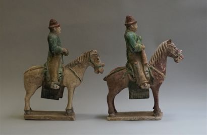 Set of 7 musicians on horseback in polychrome...
