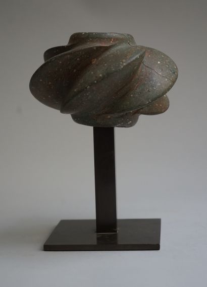 Spiral weapon mace. Green speckled hard stone....