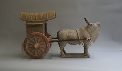 Polychrome terracotta buffalo and cart. 

Northern...
