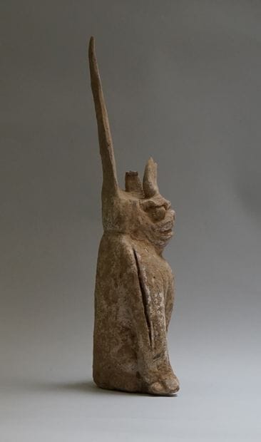 Set of two grey and beige terracotta chimeras...