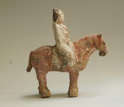 Beige terracotta horse general with red,...