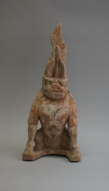 Set of two grey and beige terracotta chimeras...