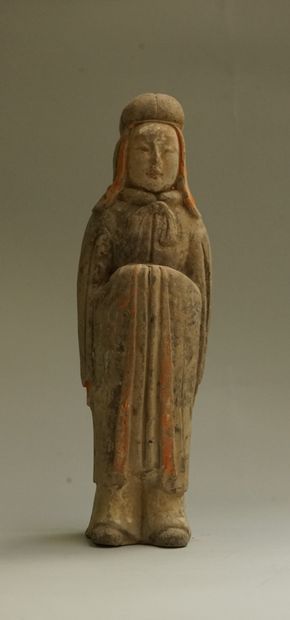 Grey terracotta dignitary with brown, white...