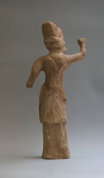 Beige terracotta shaman with white, red and...