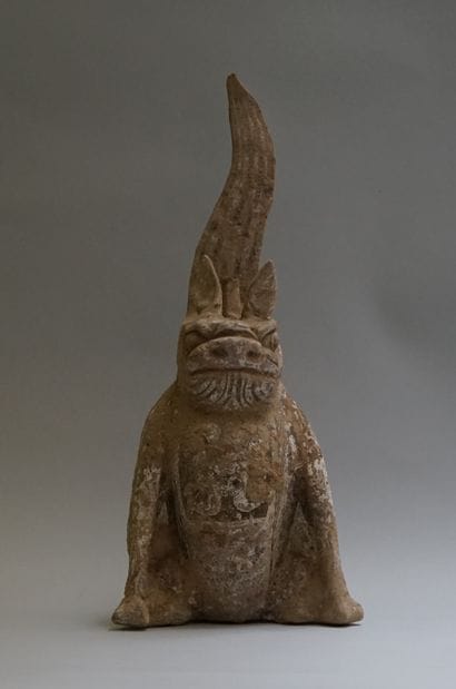 Set of two grey and beige terracotta chimeras...