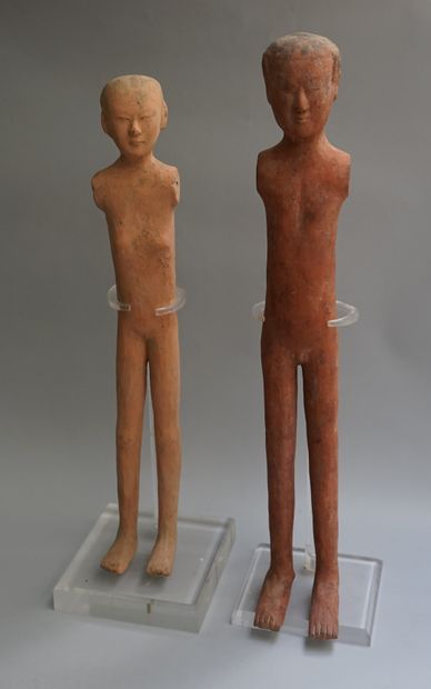Beige and orange-red terracotta stickman...