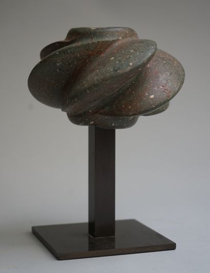Spiral weapon mace. Green speckled hard stone....