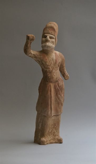 Beige terracotta shaman with white, red and...