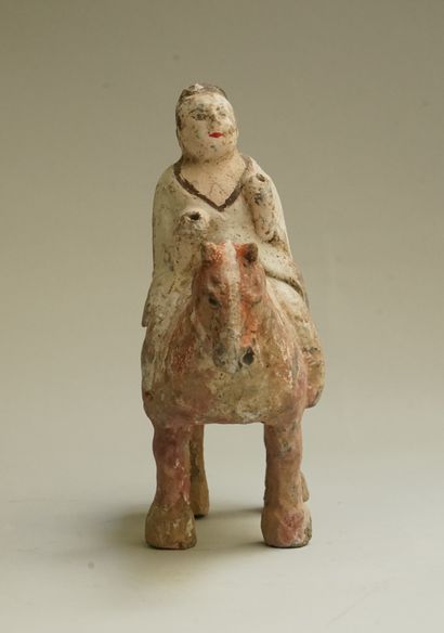 Beige terracotta horse general with red,...