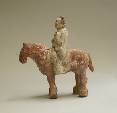 Beige terracotta horse general with red,...