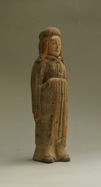Grey terracotta dignitary with brown, white...
