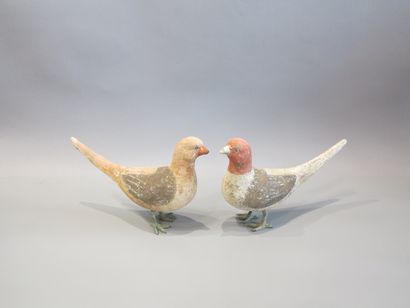 Pair of birds with removable pates in bronze....