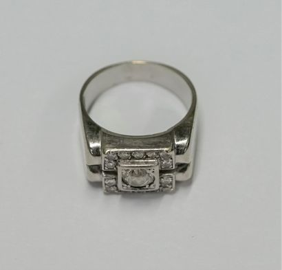 Platinum signet ring set with an old cut...