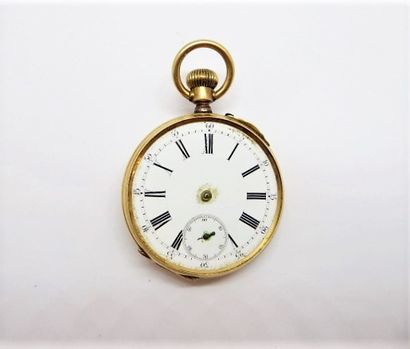 18K (750/°°) yellow gold GOUSSET WATCH, white...