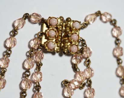 3 rows of gold metal necklace with iridescent...